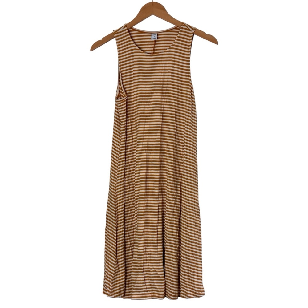 Old Navy | Orange white striped scoop crewneck sleeveless stretch midi dress